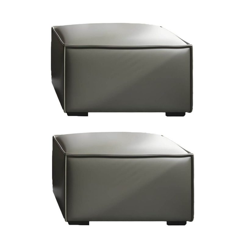 "Modern Upholstered Accent Stool with Wood Frame and Solid Color Seat - 2 Piece Set 35.5"L x 35.5"W x 14"H PU (Polyurethane) Dark Gray"