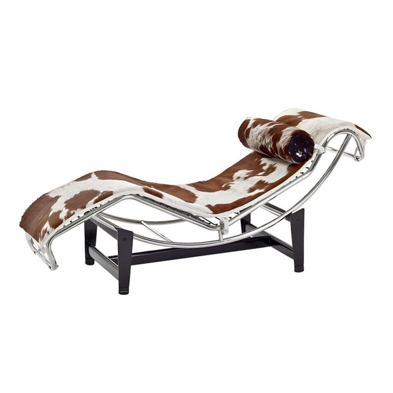 "Ergonomic Metal Recliner with Legs, Ideal for Modern Style and Small Spaces - Brown/ White Genuine Fur"