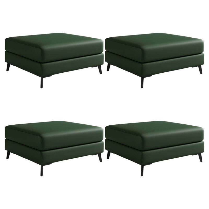 "Modern Standard Ottoman in Faux Leather with Solid Color and Wood Frame - 4 Piece Set Dark Green 31"L x 23"W x 16"H"