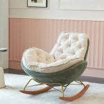 "Ergonomic and Stationary Mother Rocking Chair with Back , Footstool and Flared Arm, Rocking Chair with Ottomans, Green/ Beige"