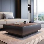 "Square Timber Side Table with 2 Drawers, Black, 39.5"L x 39.5"W x 14"H"