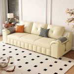 "Scratch-defiant Sleeper Sofa with Pillow Back, 2 Seater, Locker Storage, Pillow Top Arm, Pillow, Twin XL Size, 67"L x 32"W x 33"H, Off-White"