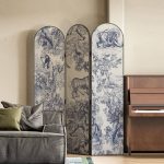 "Minimalist Azure Opaque Pop Up Wall Separator with Double Sided Print on 3 Linen Fabric Panels, 59"L x 79"H"