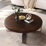 "Antique Rounded MDF Top Side Table with Frame Base, 35"L x 35"W x 13"H"