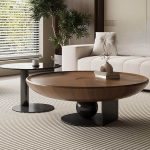 "Double Nesting Circular Wood Side Table, 24"L x 24"W x 18"H+35"L x 35"W x 14"H"