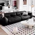"Simplistic Black Standard Sofa: Water Resistant, Solid Color, Seats 4, Anti Cat Scratch Leather, 110"L x 38"W x 25"H"