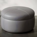 "Modern Genuine Leather Accent Stool Backless Round Solid Wood Stool - Dark Gray 1 Piece"