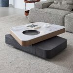 "Contemporary Chalk Microlite Coffee Table with Rectangular Shape, 1 Drawer, Block Base, and Single Set, 47"L x 31.5"W x 14"H"