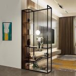 "Luxurious Ink Vitreous Room Divider Track with Shelf, Translucent Single Panel, 1 Panel, 47"L x 79"H, Left Cabinet"