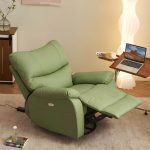 "Small Modern Recliner with Lumbar Support and Foam-Filled Comfort, Solid Upholstery - Blue Power Recline Swivel Rocker"