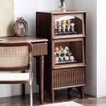 "Standalone Sepia Lumber Parlor Utility Storage Cabinet with Glass Door, Drawer & Closet, 20"L x 16"W x 41"H"