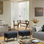 "Modern Upholstered Backless Accent Stool with Wood Legs and Linen Upholstery - Grey 1 Piece"
