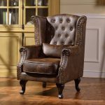 "Antique Wingback Chair with Floral Pattern and Decorative Nailhead, Suit, Linen"