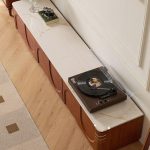 "Minimalist Cocoa Sintered Stone TV Stand with 3 Drawers, 79"L x 16"W x 13"H"