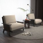 "Minimalist White Arm Chair with Cushion Back and Armrest in Solid Color, Cotton and Linen"