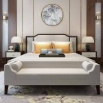 "Modern Simple Style Wooden Grey/Beige Upholstered Sitting Bench Indoor with Armrest and Rear Seat Back - Light Gray 71"L x 22"W x 22"H"