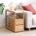 "Modern Style Marble Rectangular Table Only in White, Wheel Base with Storage Drawers Feature - Walnut"