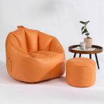 "Water Resistant Bean Bag Set with Filler and Removable Cover for Adults - Bean Bag Chair with Ottoman Tech Cloth Dark Blue"