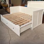 "Queen Size Simplistic Futon Daybed in Chalk with Tight Back, Seats 3, Square Arm, and Stockroom Storage"