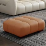 "Upholstered Modern Pine Accent Stool with Tufted Seat and Wooden Legs - Brown 2 Piece Set"