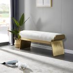 "Modern Beige Leather Rectangle Ottoman with Metal Frame for Stylish Comfort - 4 Piece Set 47"L x 14"W x 18"H"