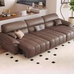 "Simplistic Solid Color Water Resistant Brown Sleeper for 3, Full Grain Cow Leather, 122"L x 41"W x 35"H"