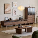"Rectangle Taupe Wood TV Stand with 4-Drawer, Cable Management in Modern Simple Style, 79"L x 16"W x 19"H"