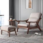 "Modern Wood Frame Recliner with Lumbar Support and Removable Cushions - Gray/ White 29"L x 39"W x 31"H Recliner with Ottoman Cotton and Linen"