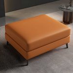 "Modern Standard Ottoman in Faux Leather with Solid Color and Wood Frame - 2 Piece Set Orange 35"L x 28"W x 16"H"