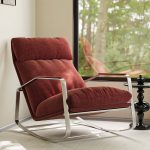 "Modish Chalk Upholstered Living Room Rocking Chair with Metal Track Arm, Cushioned"