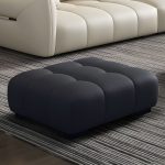 "Tufted Upholstered Modern Accent Stool with Pine Wood Legs in Solid Color - Black 1 Piece"