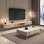 "Luxury Enclosed Storage TV Console Home Rectangle Sintered Stone TV Cabinet - 220 x 40 x 43 cm"