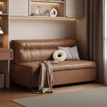 "Traditional Sleeper Sofa with Cushion Back, Seat for 1, Scratch-defiant, Locker Storage, and Twin Size Bed, Coffee, 37"L x 37"W x 33"H"