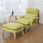 "Small Modern Ergonomic Recliner with Linen Upholstery and Adjustable Headrest, including Ottoman - Green"