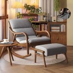 "Nordic Dove Grey Timber Rocking Chair Upholstered with Track Arm, 25"L x 39"W x 35"H"