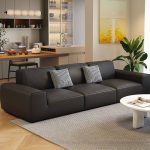 "Tear Resistant Ink Sofa with 2 Pillows, Seats 3, Trendy Solid Color Style, Nappa, 94"L x 39"W x 30"H"
