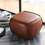 "Mid-Century Modern Upholstered Utility Stool in Brown Leather with Water Resistant Finish - 2 Piece Set 20"L x 20"W x 15"H"