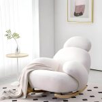 "Indoor Modern Rocking Chair with Sherpa Upholstered and Wood Legs - White"
