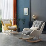 "Rocking Armchair with Round Arm, Winged Chair Back, Ergonomic Design, Rear Back, and Stationary Base, Yellow Houndstooth"